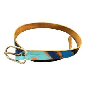 Cause and Effect Hand-Painted Leather Belt Size 32 Abstract Blue